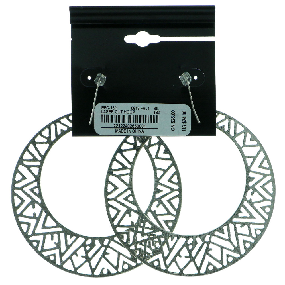 Bebe large antique silver hoop earring NWT bbe35 - Picture 6 of 6